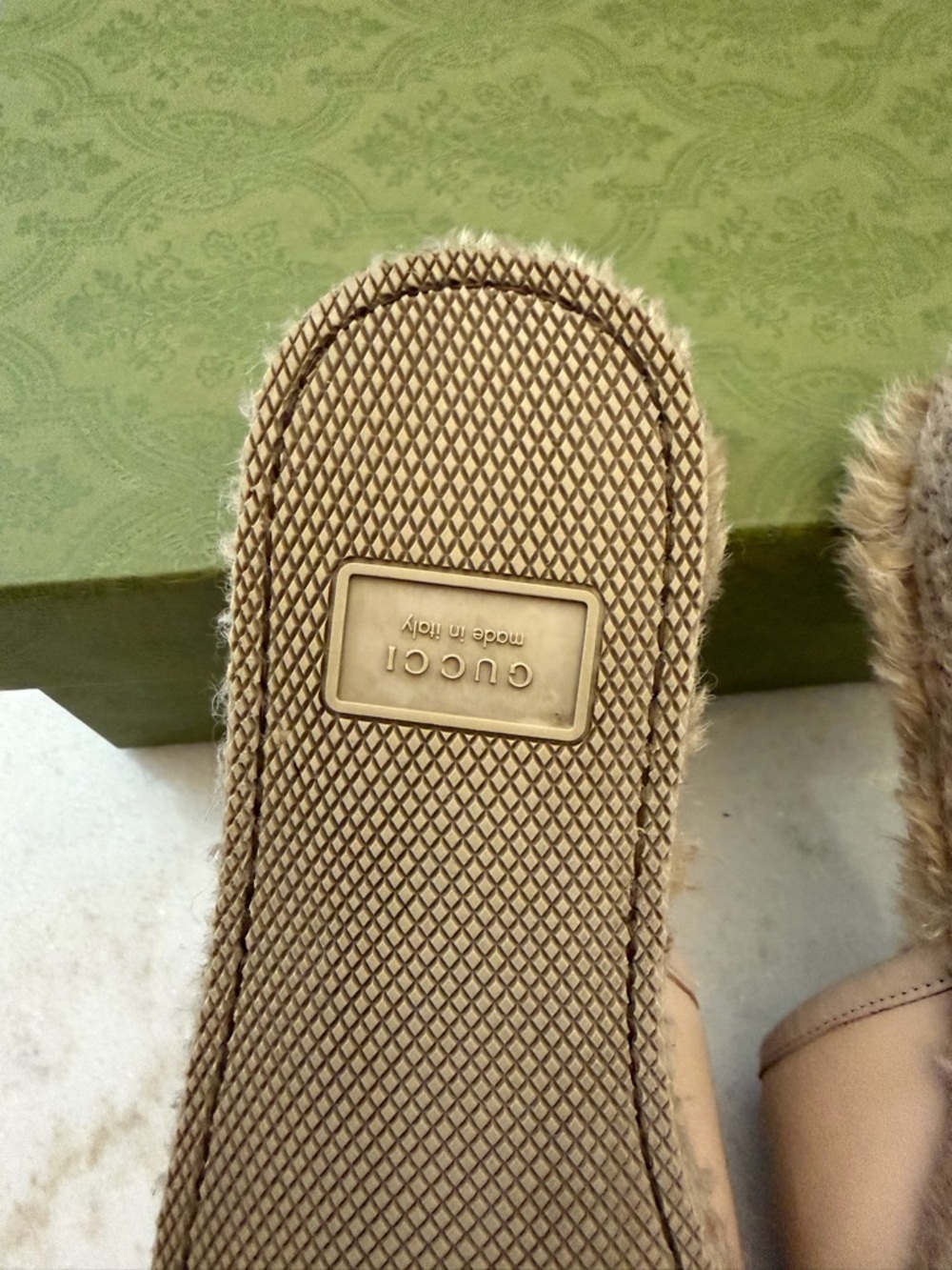 Gucci Beige Leather Fur-Lined Horsebit Mules - Picture 5 of 10